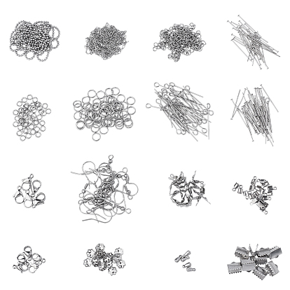 Place les bijoux en acier inoxydable, avec fermoir pince de homard, ruban se termine, Saut anneaux, coupelles, Boucles d'oreille, calotte se termine, épingle à œil, épingles de tête, extenseur de chaîne, extrémités de sertissage, 