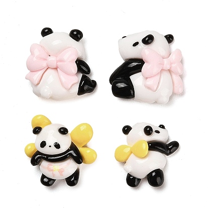 Opaque Resin Animal Cabochons, Cute Panda with Bowknot