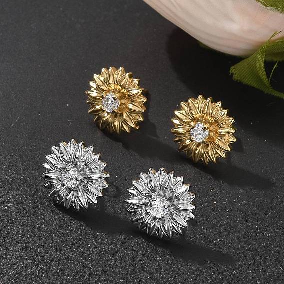 304 из нержавеющей стали серьги, цветок, с четким кубического циркония