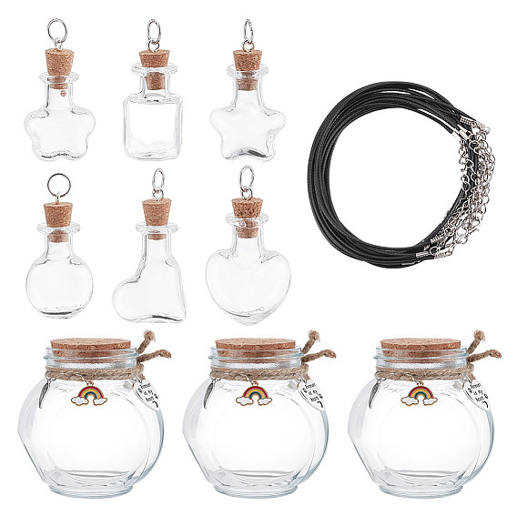 Прозрачные стеклянные пустые бутылки, с подвесками и ожерельем из вощеного хлопкового шнура, для хранения шерсти домашних животных, колонка