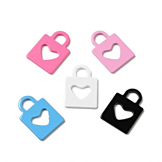 Spray Painted 201 Stainless Steel Pendants, Lock with Heart Pattern Charm