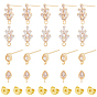 16Pcs 2 Style Brass Cubic Zirconia Stud Earring Findings, with Loops and 20Pcs Ear Nut, Teardrop & Leaf