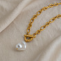 Imitation Baroque Keshi Pearl Teardrop Pendant 304 Stainless Steel Figaro Chain Necklaces with OT Clasps for Women, White