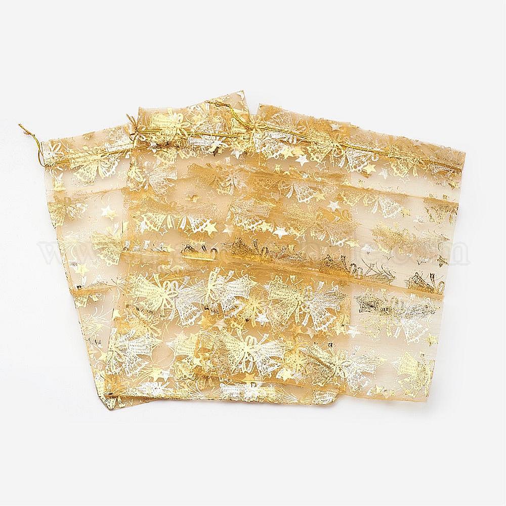 Christmas Snowflake Green /& Gold Organza Gift Bags Pouches Size 12x16cm Large