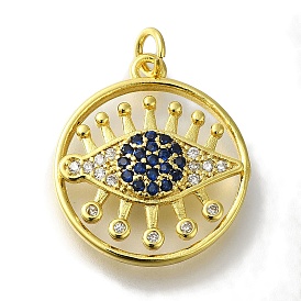 Подвеска из латуни с микропаве из кубического циркония, с прыжковых колец, без свинца и без кадмия, долговечный, плоские круглые с глаз