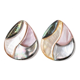 Natural Paua Shell & Yellow Shell & Pink Shell & Black Lip Shell Pendants, Teardrop Charms