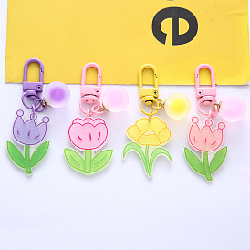 Candy-colored Crown Flower Keychain Pendant with Rainbow Beads - Headphone Cover, Bag Decoration.
