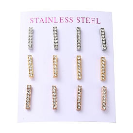 PVD Vacuum Plating 304 Stainless Steel Stud Earring, with Rhinestone, Rectangle