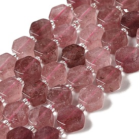 Natural Strawberry Quartz Beads Strands, Hexagon, with Seed Beads