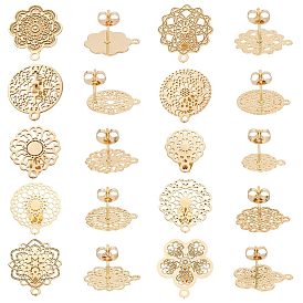 20 шт. 10 стиль 304 серьги-гвоздики из нержавеющей стали поиск, с горизонтальными петлями, выдолбленный цветок