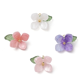 4Pcs 4 Colors Resin Pendants, Flower, with Acrylic and Brass Ball Head Pins