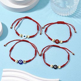 Adjustable Lanmpword Evil Eye Braided Bead Bracelet, Flat Round Bracelet