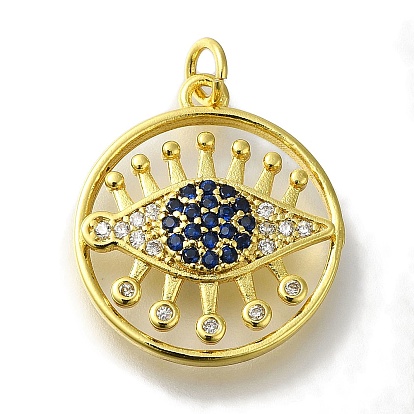 Подвеска из латуни с микропаве из кубического циркония, с прыжковых колец, без свинца и без кадмия, долговечный, плоские круглые с глаз