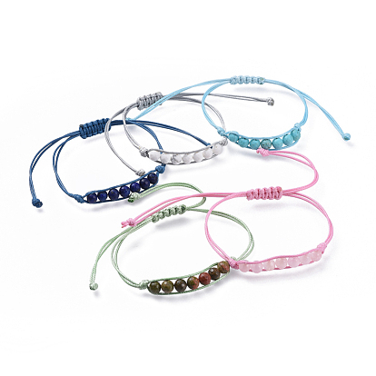 Adjustable Gemstone Braided Bead Bracelets, with Eco-Friendly Korean Waxed Polyester Cord, Faceted