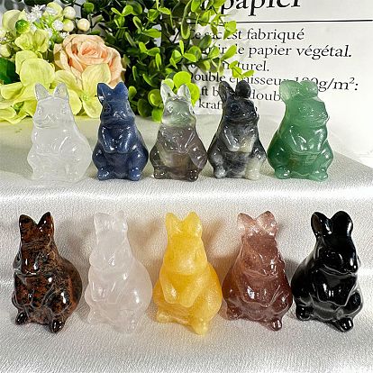 Gemstone Carved Healing Rabbit Figurines, Reiki Energy Stone Display Decorations