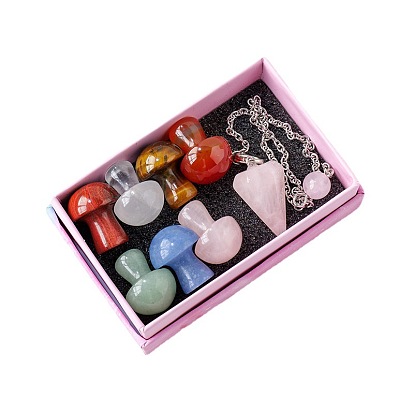 Chakra Dowsing Pendulum Kits, Mushroom Mixed Stone Healing Stones, Divination Supplies