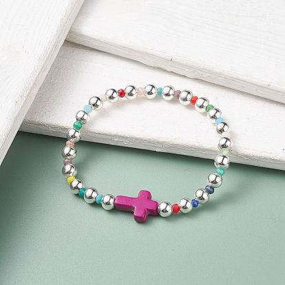Synthetic Turquoise(Dyed) Cross Stretch Bracelet with Glass for Women