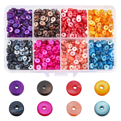 800pcs 8 brins de perles de coquillages d'eau douce naturels de couleur, teint, Plat rond / disque, perles heishi