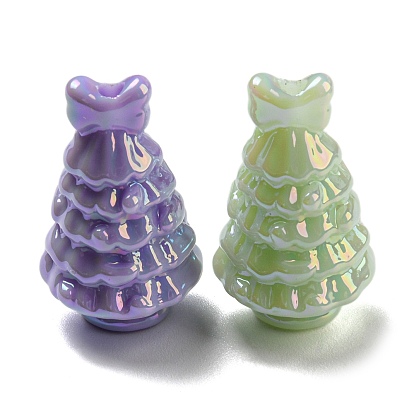 UV Plating Opaque Luminous Acrylic Beads, Iridescent, Christmas Tree