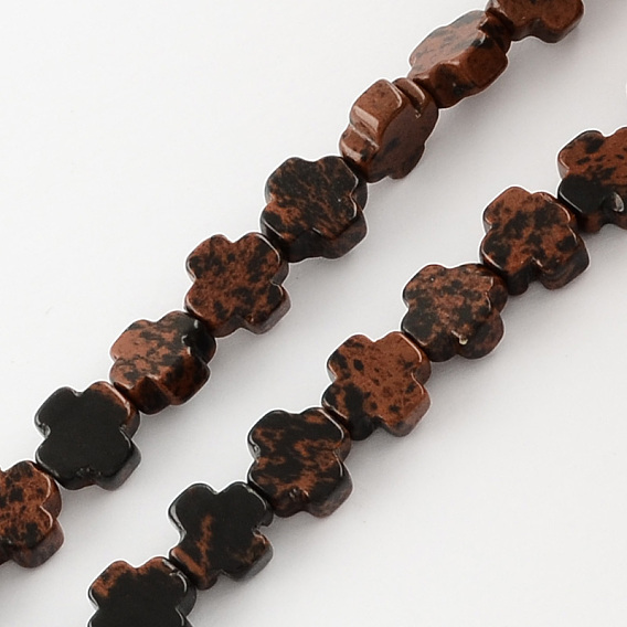 Acajou naturel perles en pierre d'obsidienne brins, croix grecque, 8x8x4mm, Trou: 1mm, Environ 50 pcs/chapelet, 16.9 pouce