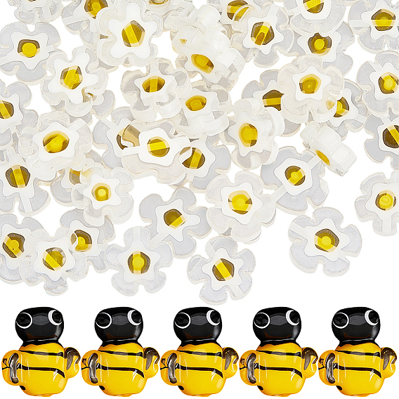 65 шт 2 стили ручной работы бусины лэмпворк, пчела и ромашка