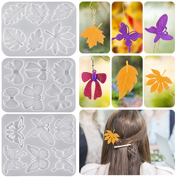 Butterfly/Bowknot/Leaf Shape Cabochon & Pendant DIY Silicone Molds, Resin Casting Molds, for UV Resin, Epoxy Resin Craft Making