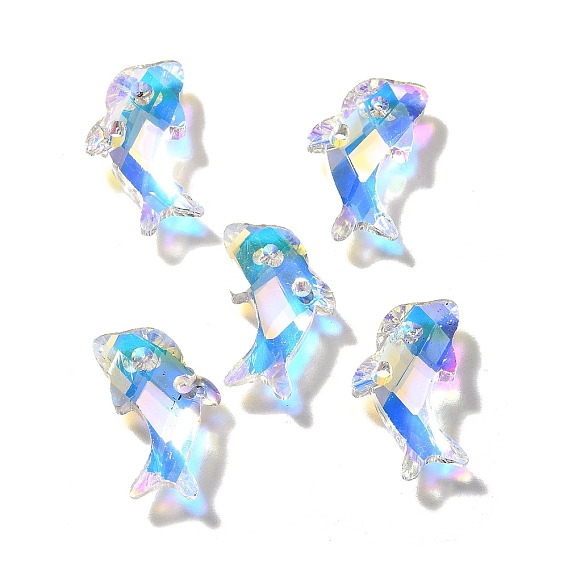 Стеклянные подвески, дельфин, AB цвет, граненые
