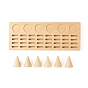 Beech Wood Finger Ring Display Stands, Rectangle with 6Pcs Cones