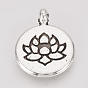 Tibetan Style Alloy Pendants, Flat Round with Lotus, Cadmium Free & Lead Free