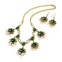 Bohemia Style Alloy Flower Jewelry Set, Acrylic Imitation Turquoise Beaded Dangle Earrings & Bib Necklace