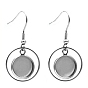 Hollow Stainless Steel Earring Hooks, with Flat Round Cabochon Settings