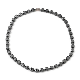 Cube Synthetic Non-Magnetic Hematite Beaded Necklaces for Women Men, with Alloy Magnetic Clasp