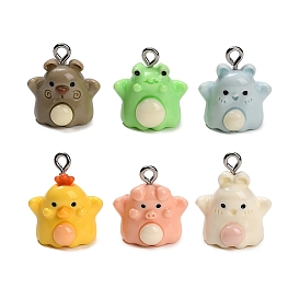Animal Theme Opaque Resin Pendants, Mixed Shapes Charms, with Platinum Tone Iron Loops