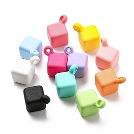 Rubberized Style Opaque Acrylic Beads, Cube