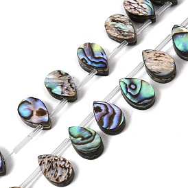 Natural Abalone Shell Paua Shell Beads Strands, Teardrop, Top Drilled, with Plastic Tube Beads