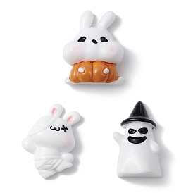 Halloween Theme Opaque Resin Cabochons, White, Rabbit/Pumpkin/Ghost Pattern