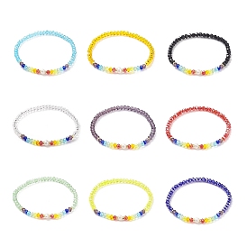 9Pcs 9 Color Natural Pearl & Cat Eye & Glass Beaded Stretch Bracelets Set, Bling Stackable Bracelets for Women