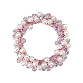 Elastic Fibre Hair Ties, with Glass Beads and Imitation Pearl Beads, Hair Accessories for Women Girls