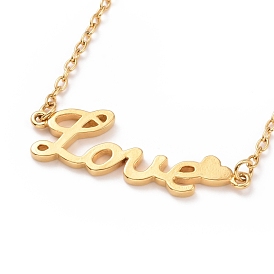 304 Stainless Steel Word Love with Heart Pendant Necklaces for Women