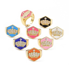 Кольцо с шестигранной головкой и прозрачным кубическим цирконием для женщин, настоящие 18 позолоченные латунные эмалевые открытые манжеты с золотым покрытием