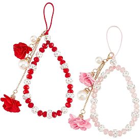 2 шт. 2 цвета пластик и полимерная глина ручной работы стеклянные стразы бусины мобильные ремни, с железной фурнитурой и искусственным цветком