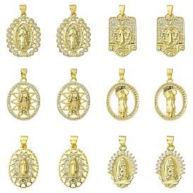 12Pcs 6 Styles Brass with Cubic Zirconia Pendants, Mixed Shapes