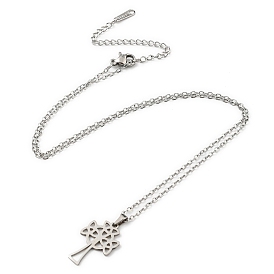 201 Stainless Steel Cross with Sailor's Knot Pendant Necklace with Cable Chains