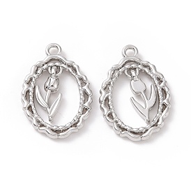 Alloy Pendants, Hollow, Oval with Tulip