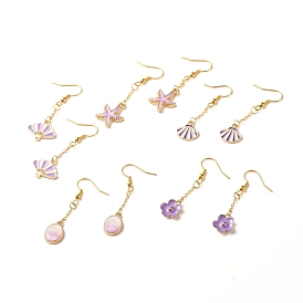 Alloy Enamel Charm Dangle Earrings, Iron Long Drop Earrings for Women, Mixed Shape