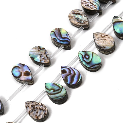 Natural Abalone Shell Paua Shell Beads Strands, Teardrop, Top Drilled, with Plastic Tube Beads