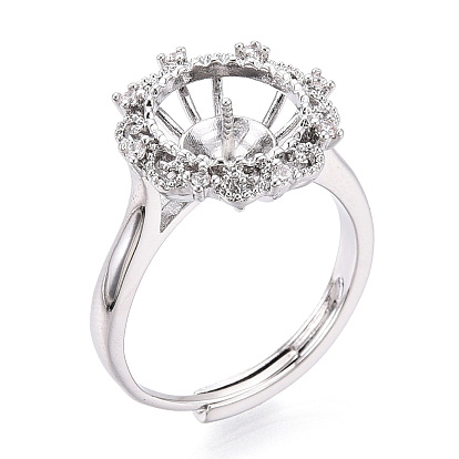 В форме цветка латунный микропаве прозрачный кубический цирконий регулируемые настройки кольца, за половину пробурено бисера