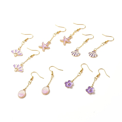 Alloy Enamel Charm Dangle Earrings, Iron Long Drop Earrings for Women, Mixed Shape