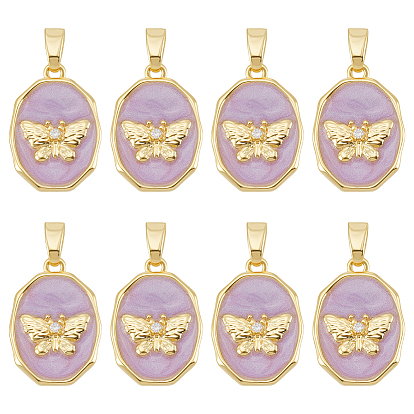 8 кулоны из латуни с микрочастицами и кубическим цирконием., с эмалью, овальные с бабочкой, реальный 18 k позолоченный