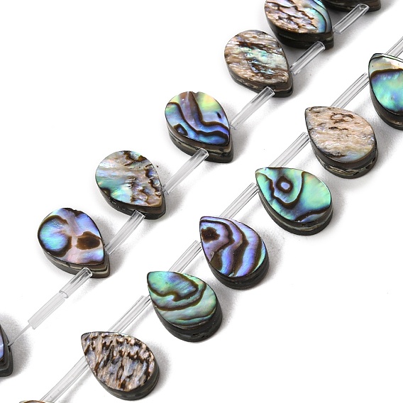 Natural Abalone Shell Paua Shell Beads Strands, Teardrop, Top Drilled, with Plastic Tube Beads